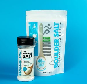 Boulder Salt combination pkg of 6 oz shaker and 8 oz bag