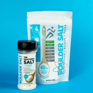 Boulder Salt combination pkg of 6 oz shaker and 8 oz bag